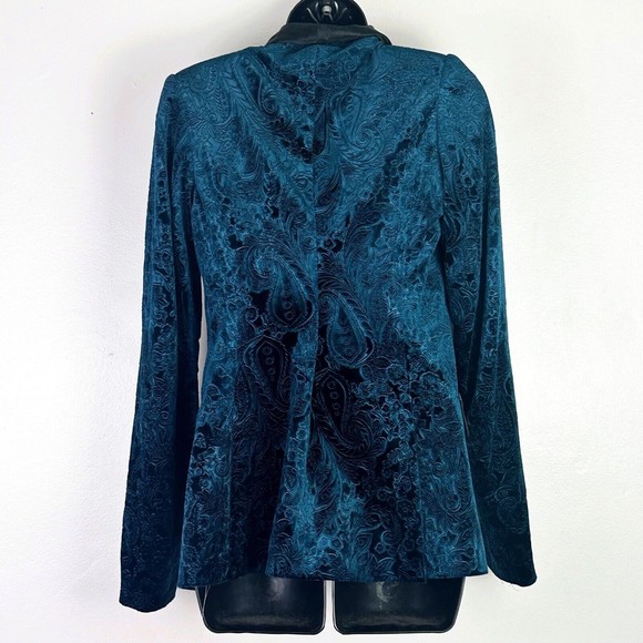 Iijin Paisley Velvet One Button Tuxedo Teal With Black Lapels  S jacket blazer - Picture 5 of 11